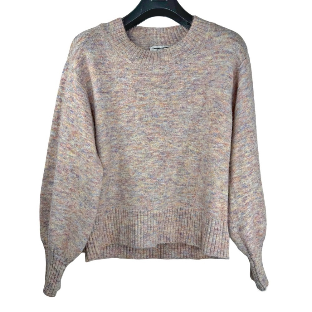 CHRISTOPHER & BANKS Women's Pink-Multi Big Crew Neck Sweater Balloon Sleeves P/S